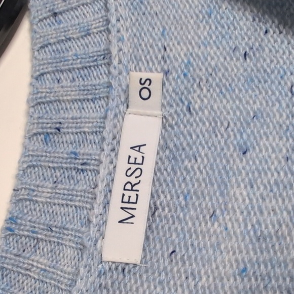 MERSEA Montauk Speckled Knit V Neck Sweater Baby Blue OS - Picture 2 of 12